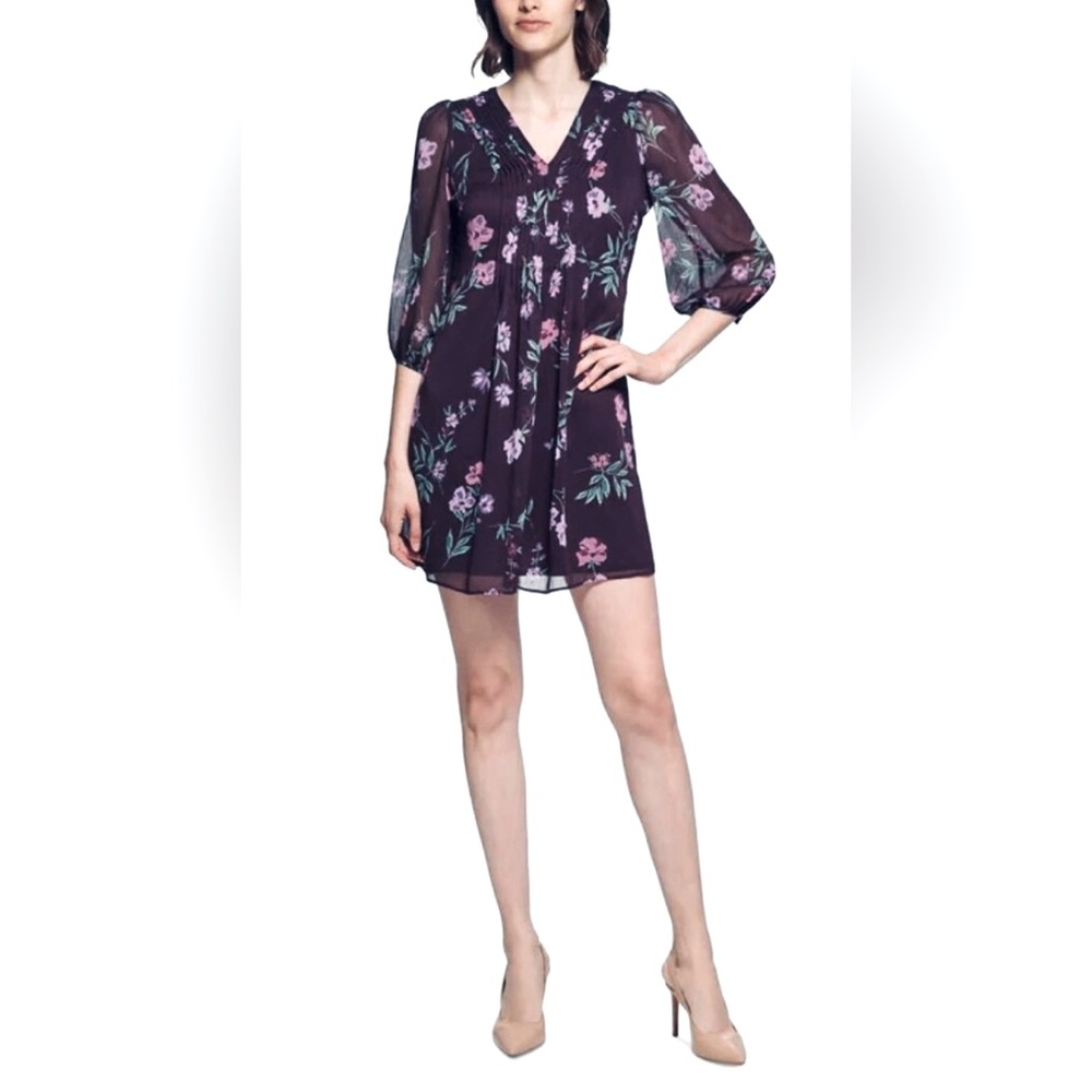 Calvin Klein Navy Chic Floral Long Sleeve Dress - Picture 6 of 7